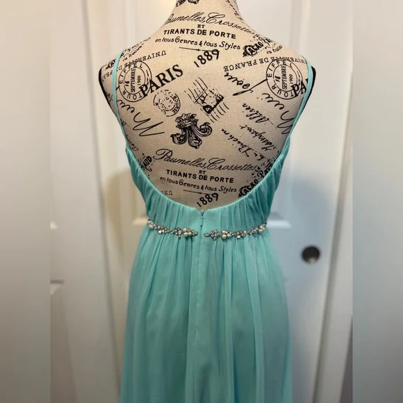 NWOT David’s Bridal Aqua with Rhinestone Belt Bridesmaid Dress - Picture 7 of 16